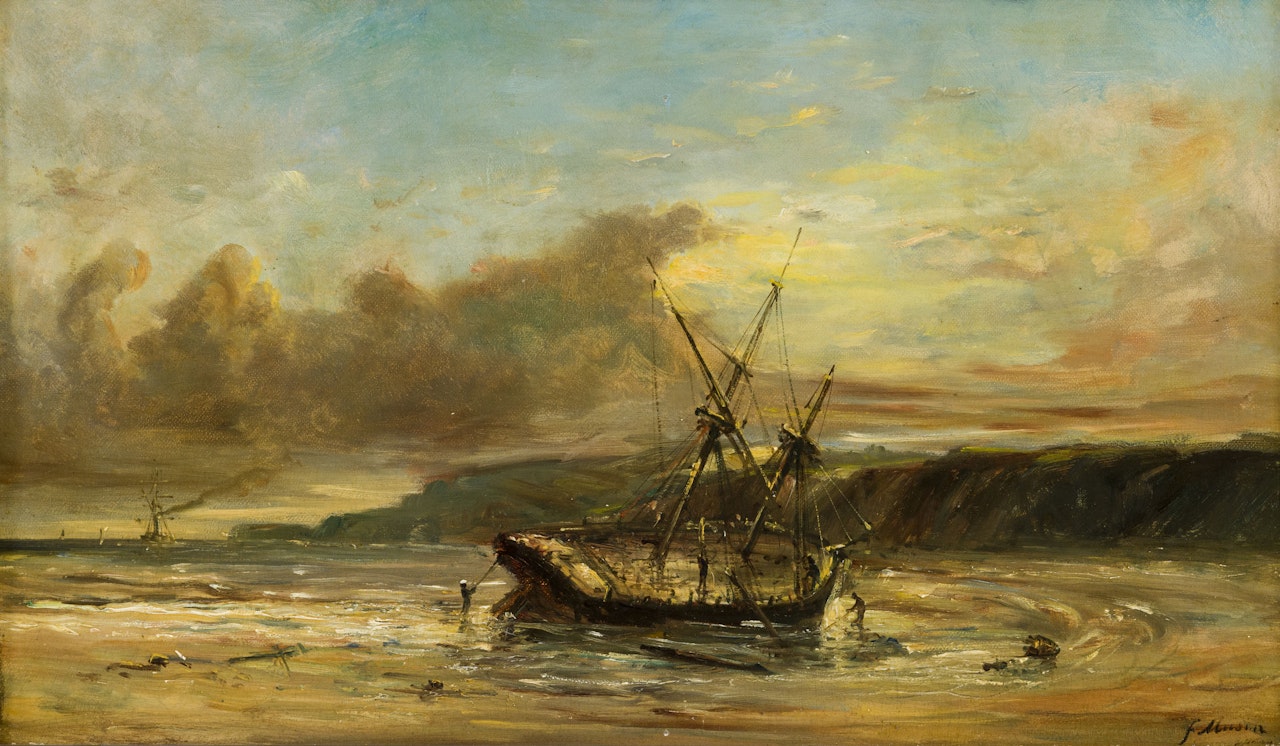 Ship, low tide by François Etienne Musin