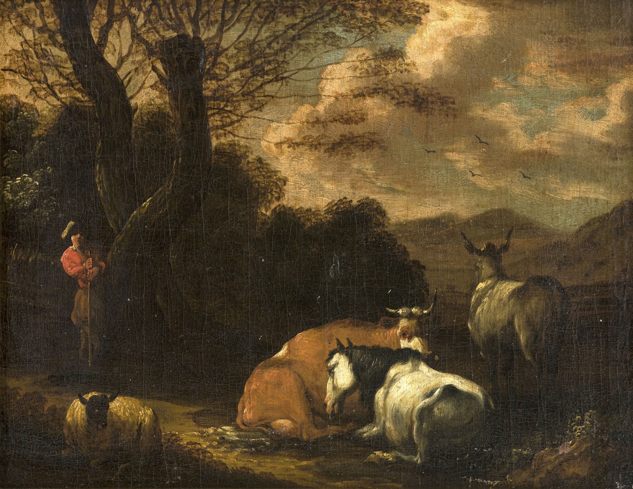Shepherd and flock by Dutch School
