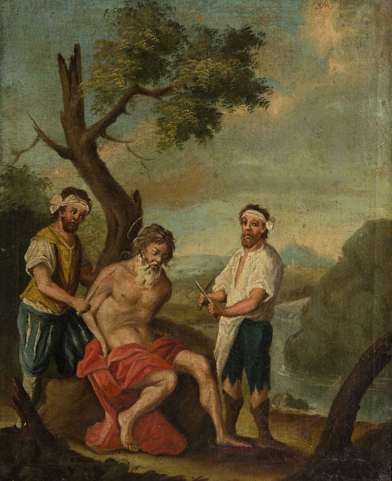 “The Apostle Saint Barthelemy flayed alive” by French School