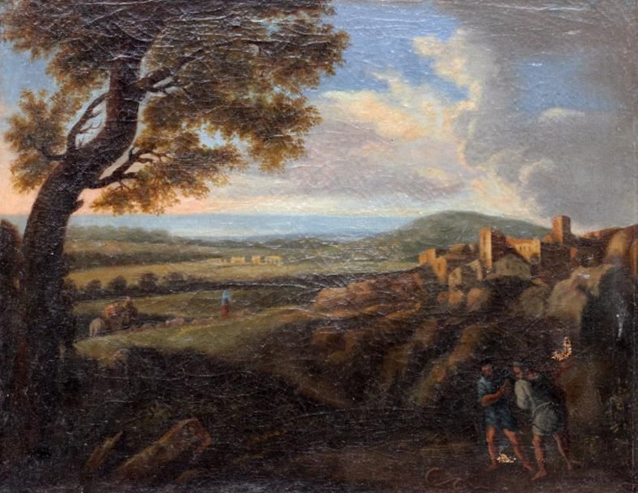Peasant in a hilly landscape by French School