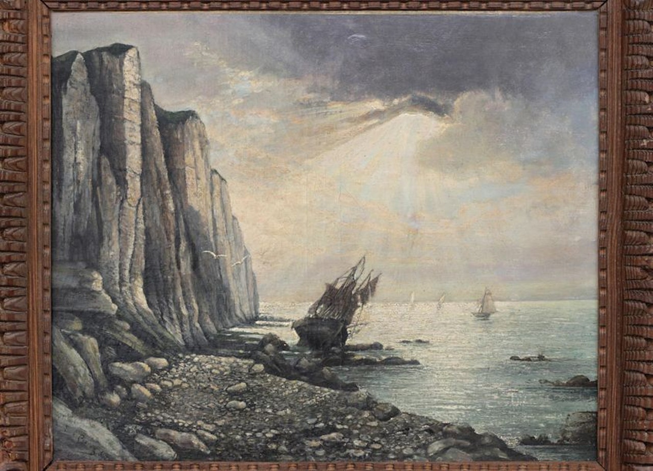 Boat near the cliffs by French School