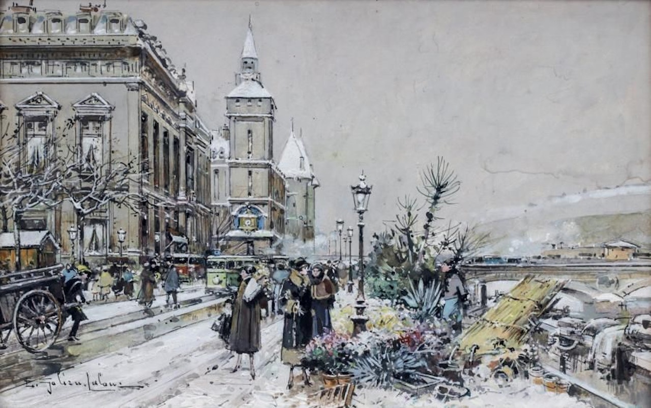Paris, Flower Market and Concierge by Eugene Galien-Laloue