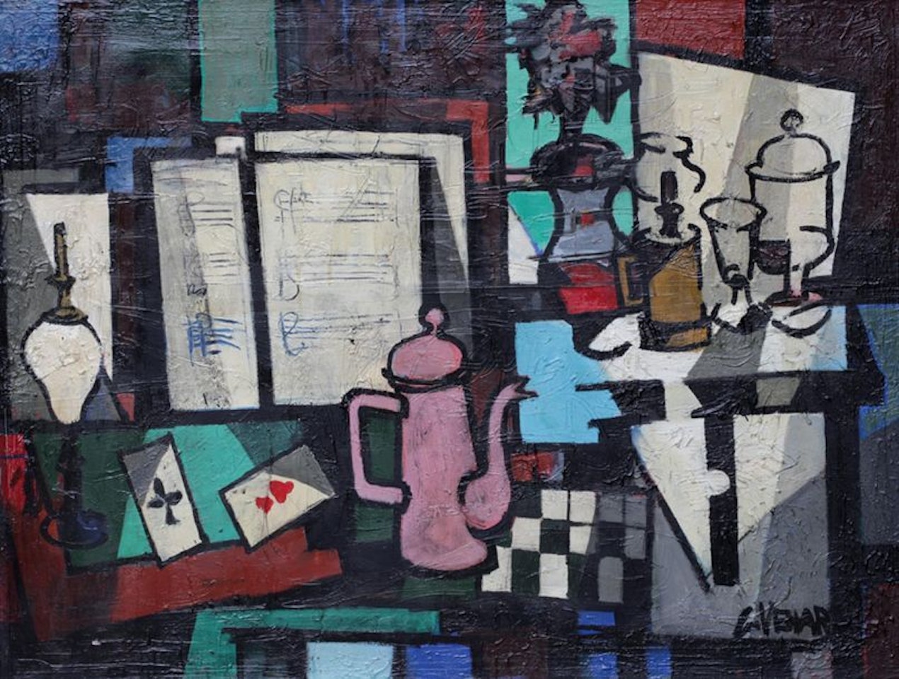 Still Life with Coffee Pot, Playing Cards, and Sheet Music by Claude Venard