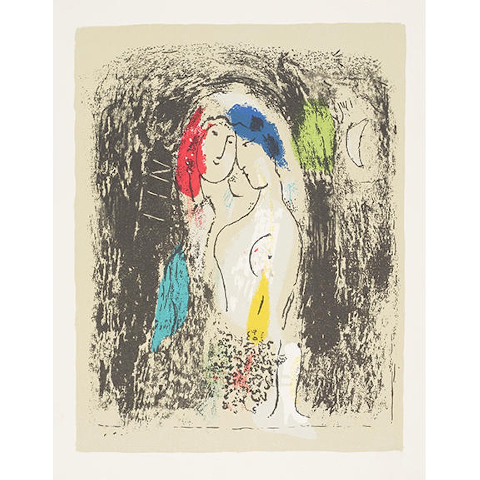 Les amourex en gris; Le couple devant l'arbre; Le bouquet noir et bleu; Le bouquet à la main, from Chagall Lithographe I (4 works) by Marc Chagall