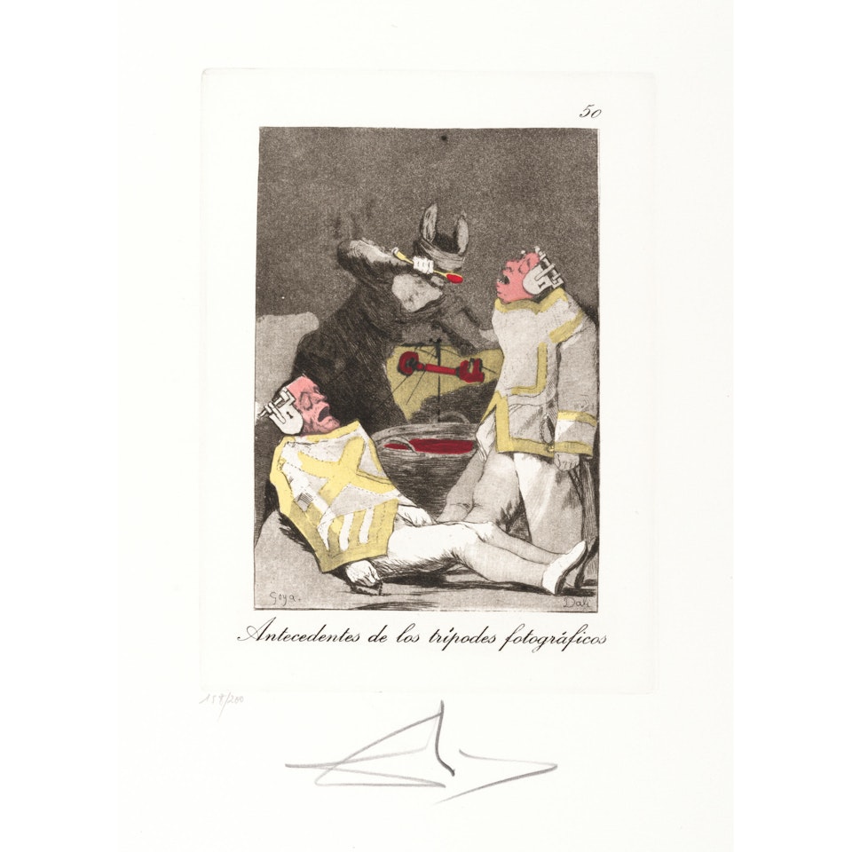 Antecendentes de los trípodes fotográficas from Les Caprices de Goya; Los Chinchillas, from Los Caprichos by Salvador Dali