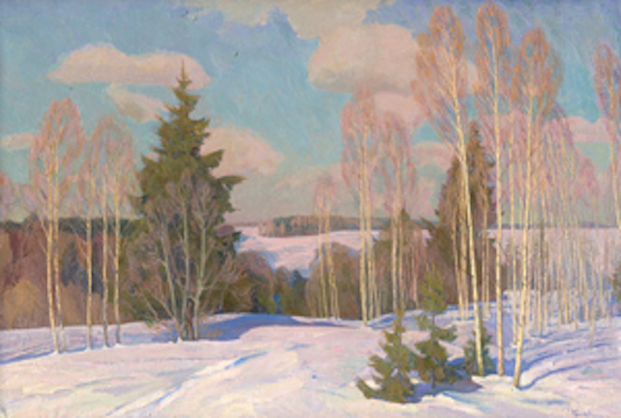 Russian winter landscape with birches by Russian School