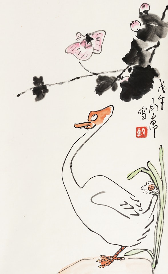 HIBISCUS AND DUCK by Ding Yanyong