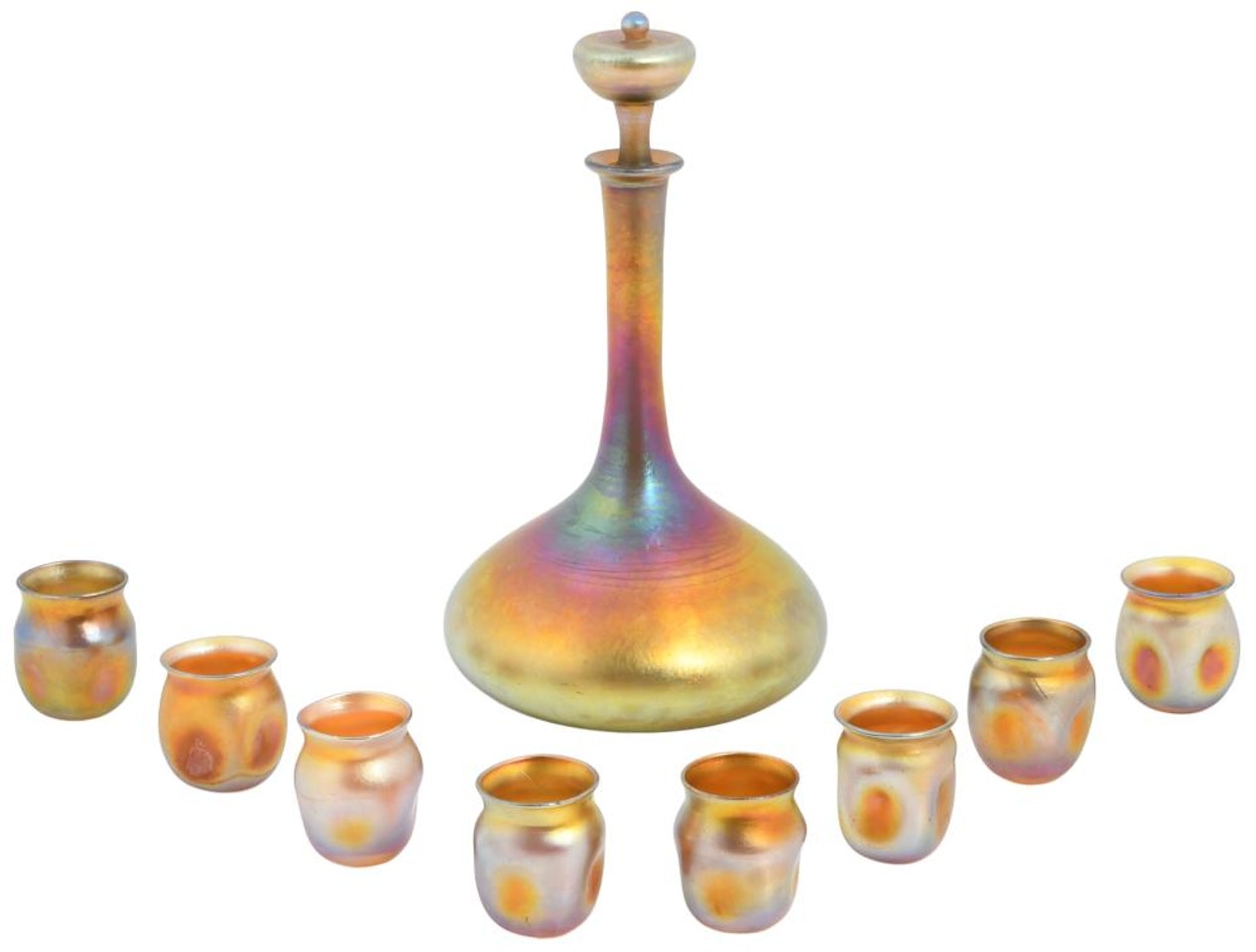 Nine-Piece Decanter Set by Tiffany Studios