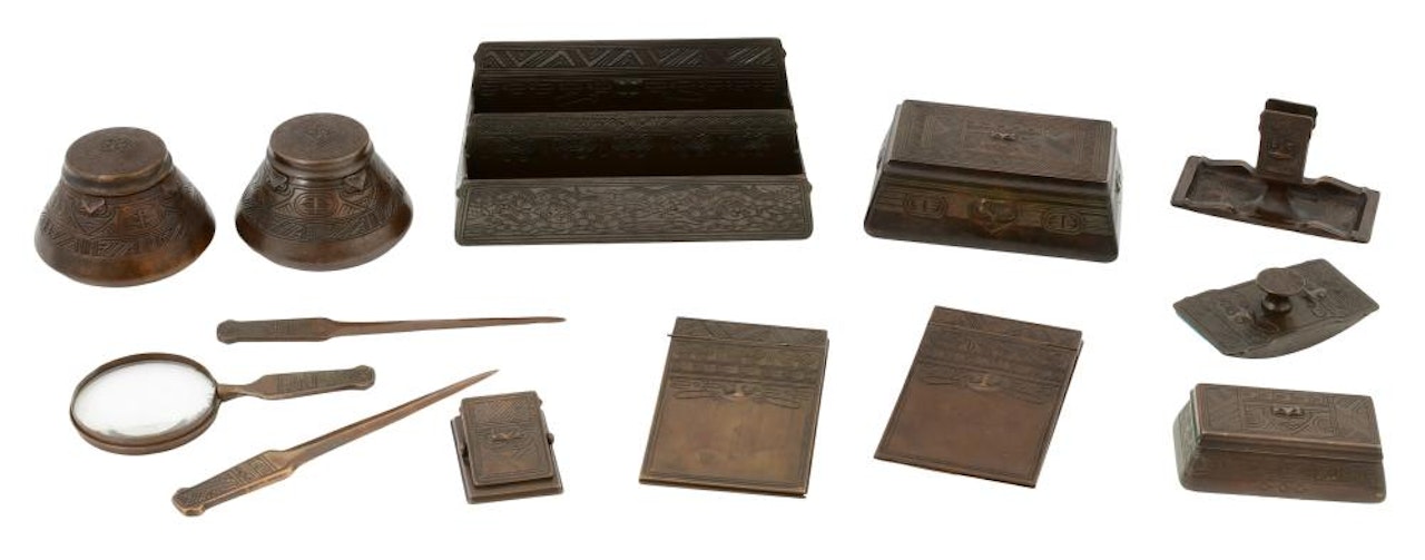 Thirteen-Piece "American Indian" Desk Set by Tiffany Studios