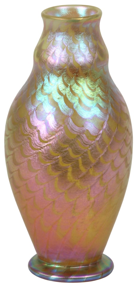 Cabinet Vase; Tiffany favrile glass cabinet vase by Tiffany Studios