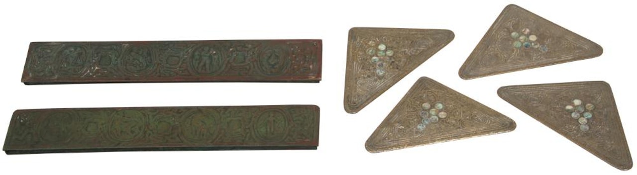 Zodiac Blotter Ends and Abalone Blotter Corners by Tiffany Studios