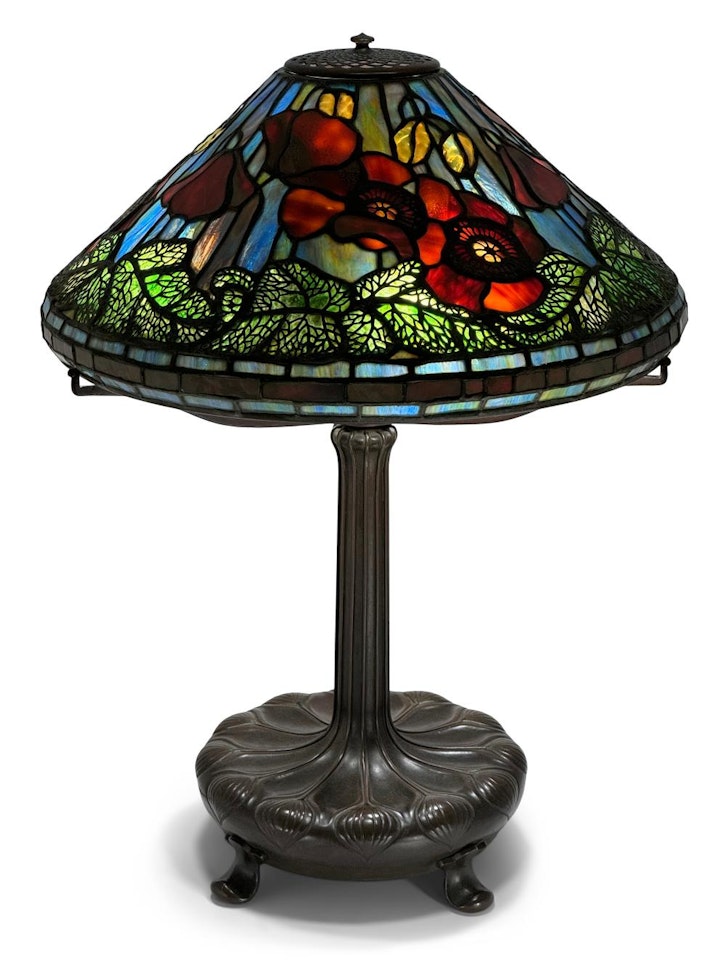 Bronze Table Lamp Base with a Replica "Poppy" Shade by Tiffany Studios