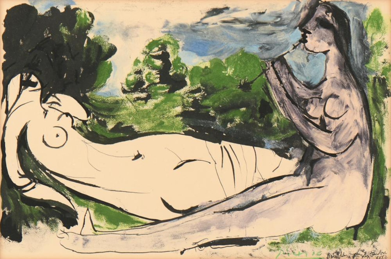 Reclining Nude & Flute Player by Pablo Picasso