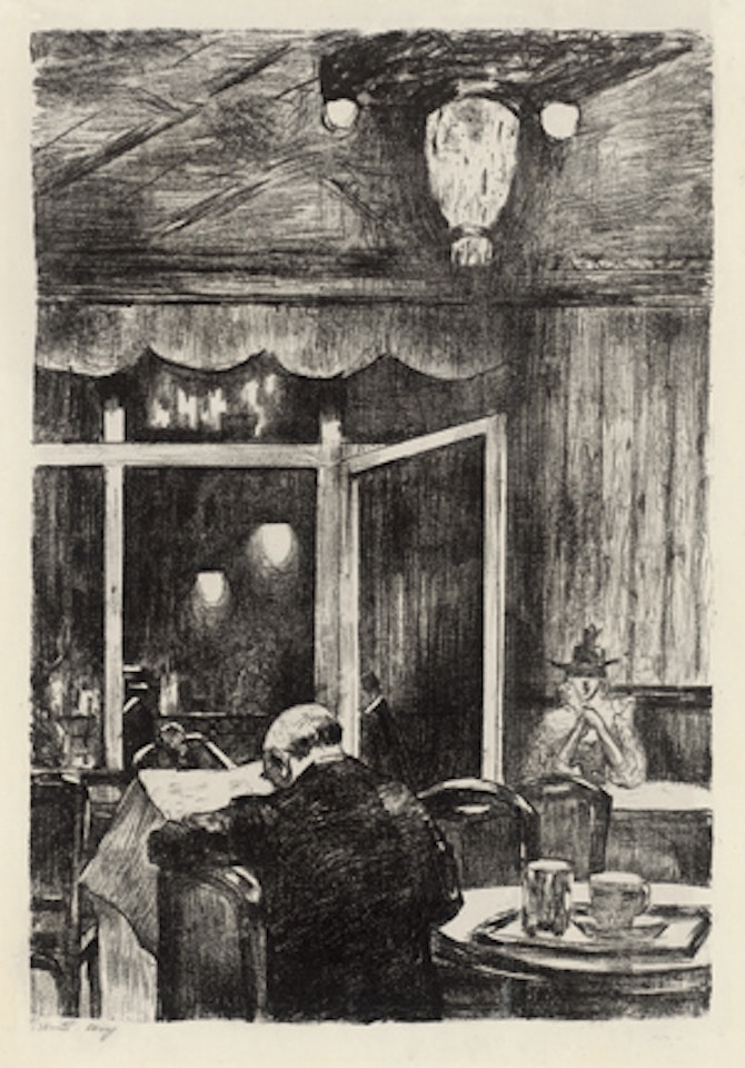 Evening at the Kaffee Bauer in Berlin by Lesser Ury