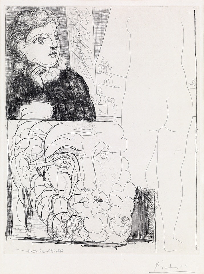 Femme accoudée, Sculpture de Dos et Tête barbu by Pablo Picasso