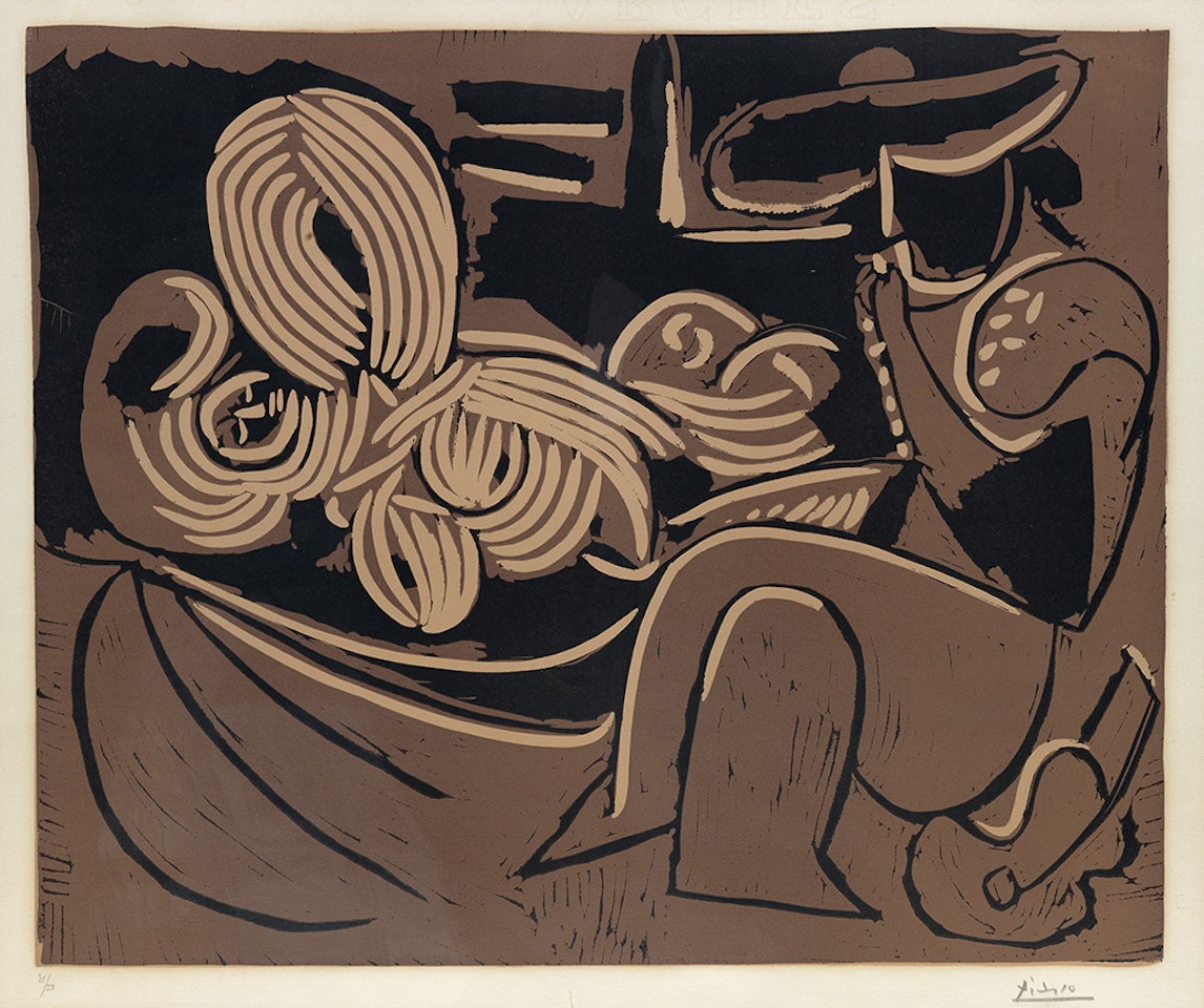 Femme couchée et Homme à la Guitare by Pablo Picasso