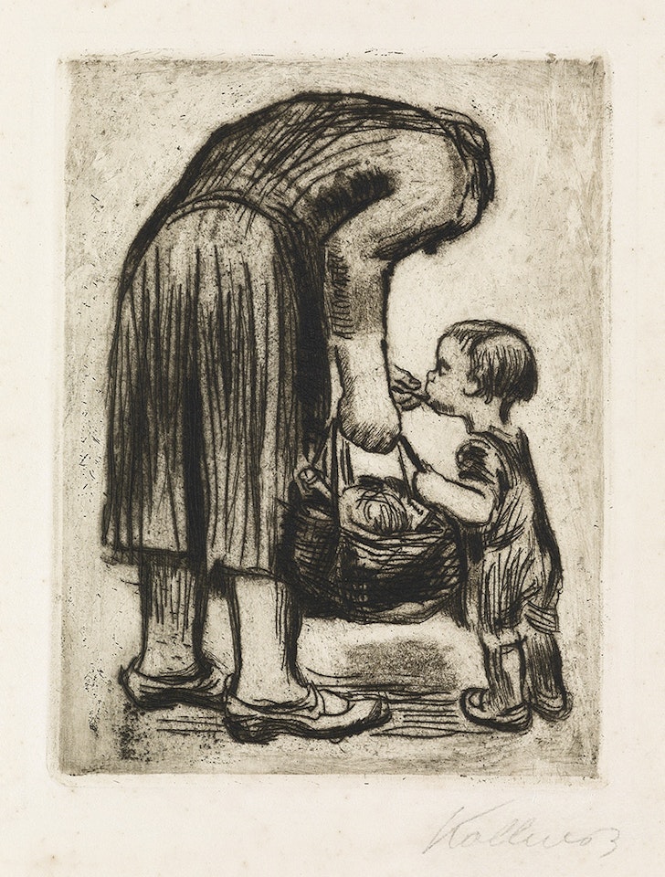 Stehende Mutter, ihr Büblein fütternd by Kathe Kollwitz