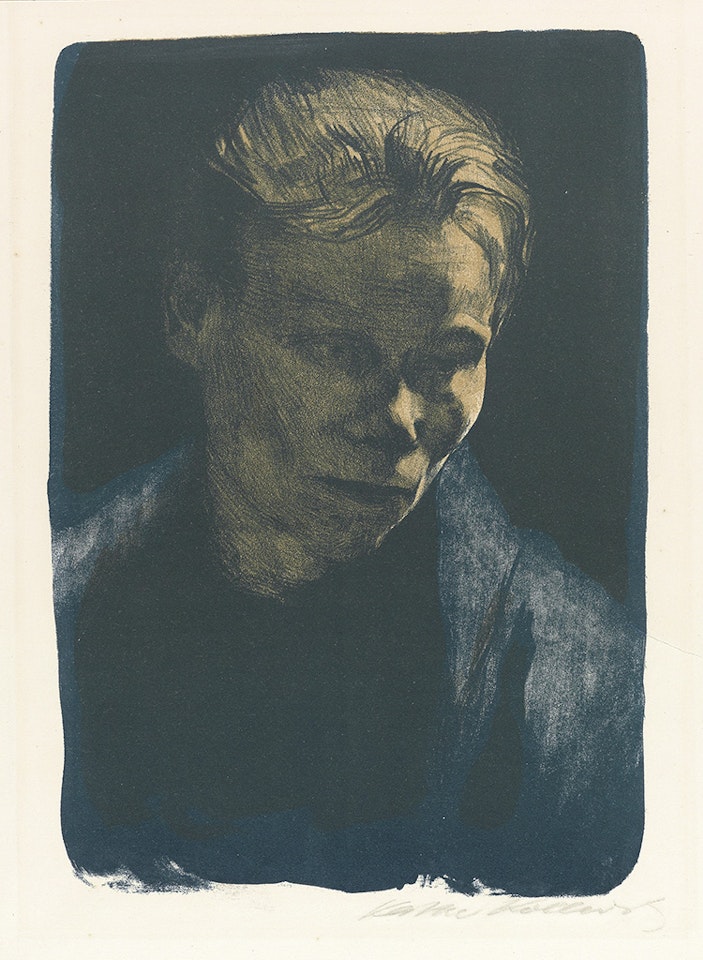 Brustbild einer Arbeiterfrau mit blauem Tuch by Kathe Kollwitz