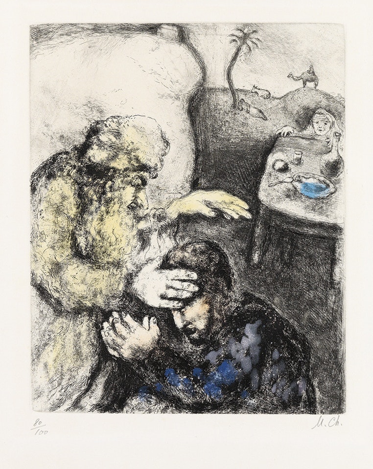 Jacob béni par Isaac by Marc Chagall