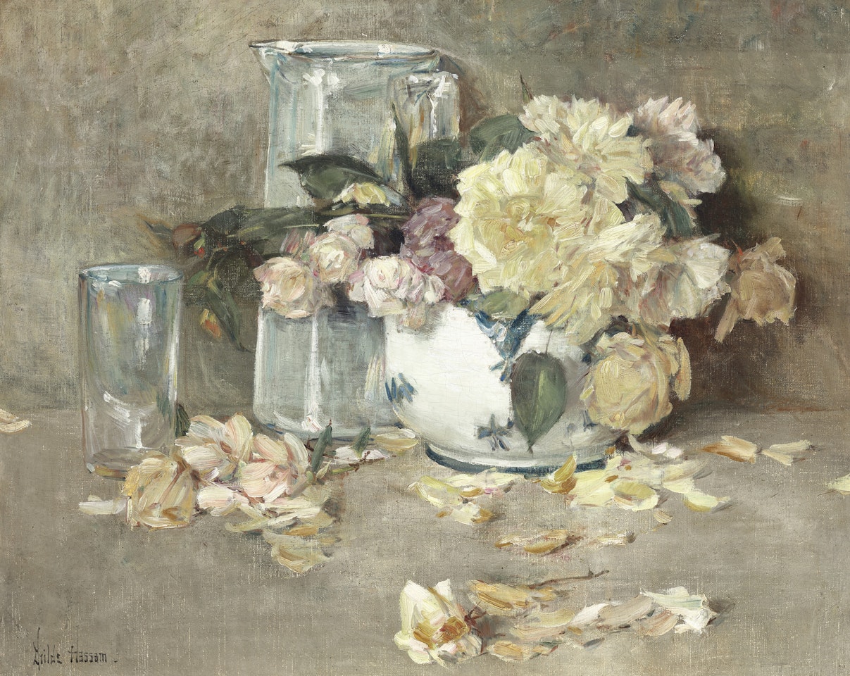 Still Life of Roses, Glass Pitcher and Bowl by Childe Hassam