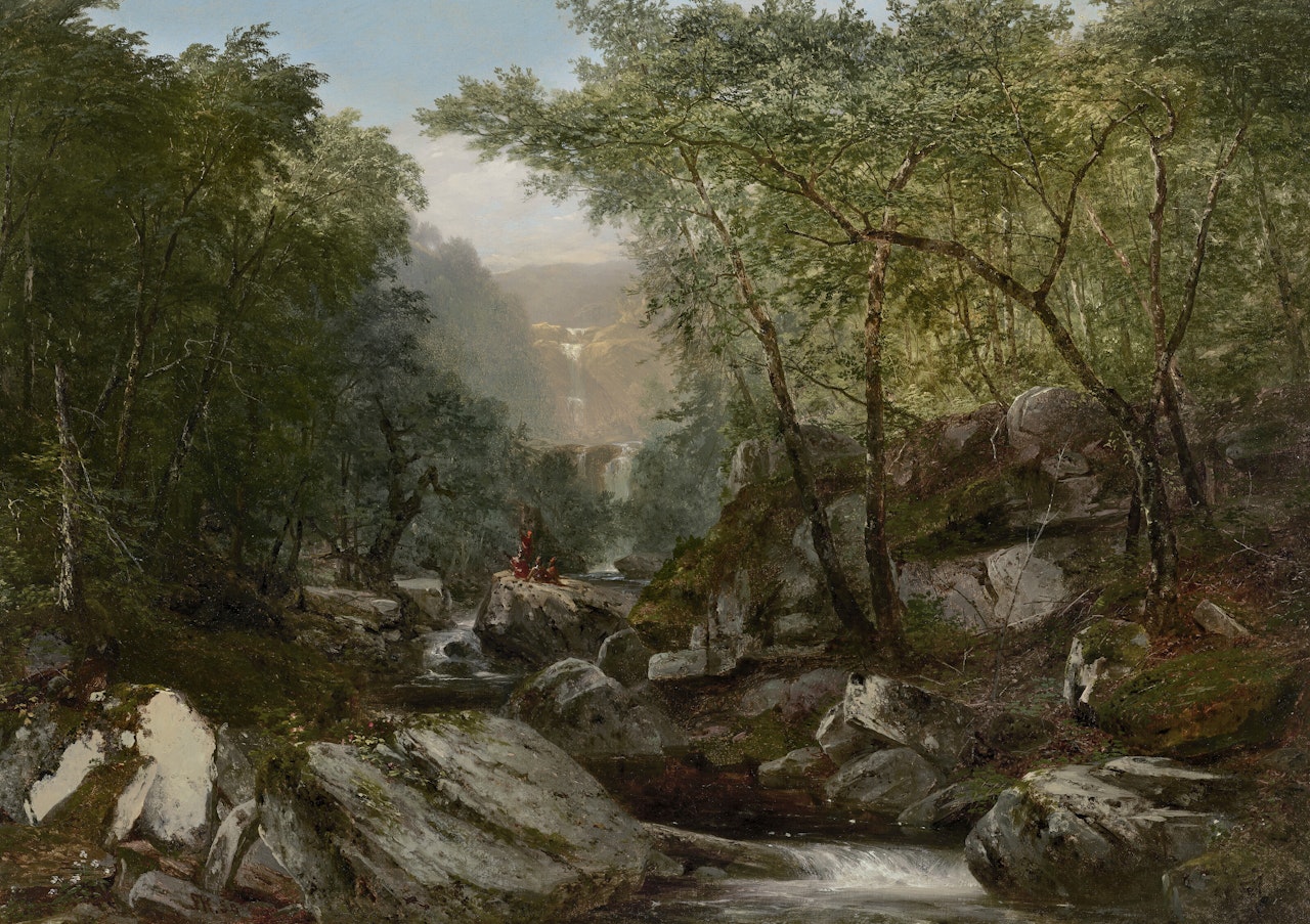 Waterfall in the Woods with Indians by John Frederick Kensett