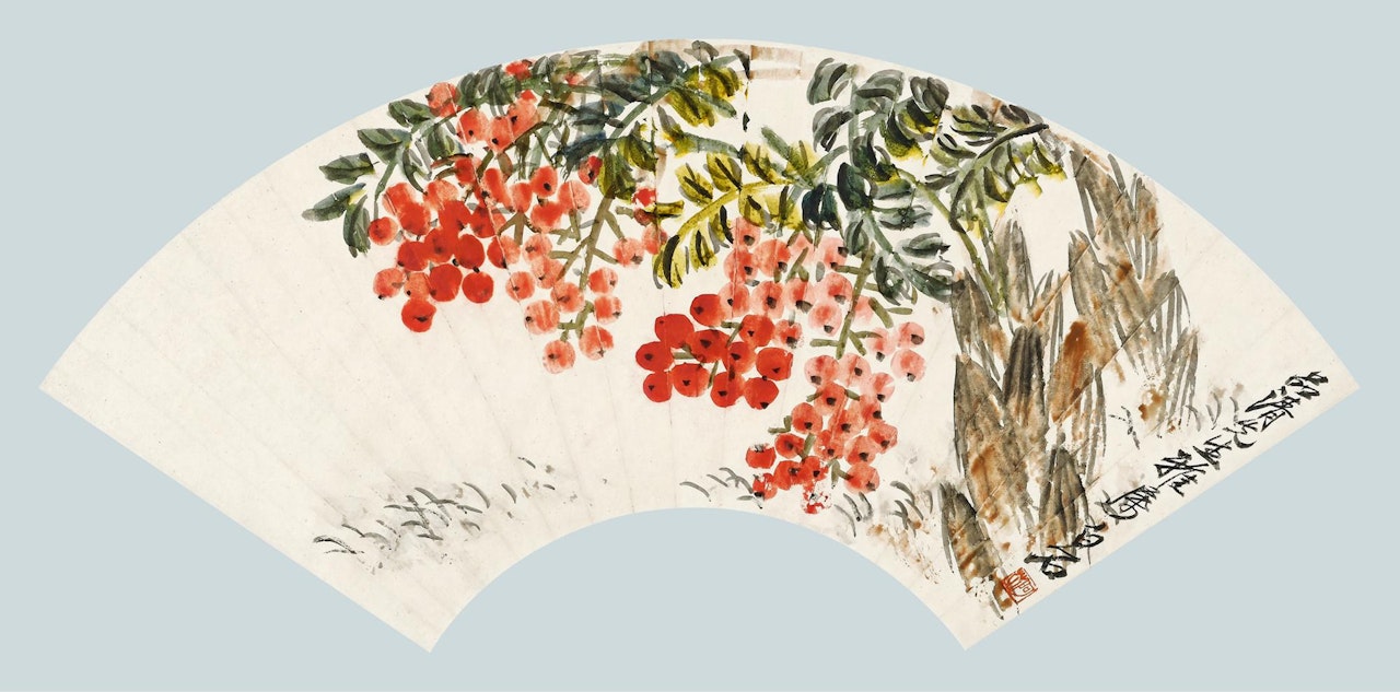 Mounted fan by Qi Baishi
