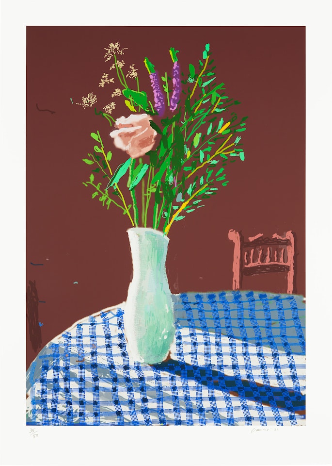 4th February 2021, Flowers in a White Vase with Chair by David Hockney