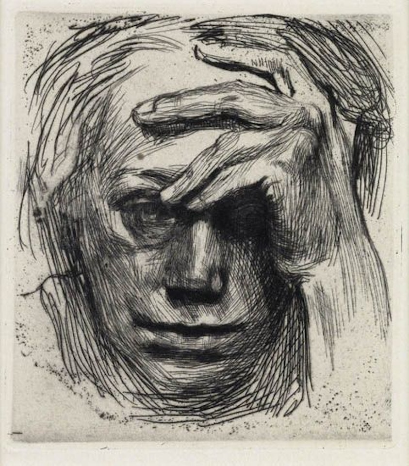 Selbstbildnis mit der Hand an der Stirn by Kathe Kollwitz