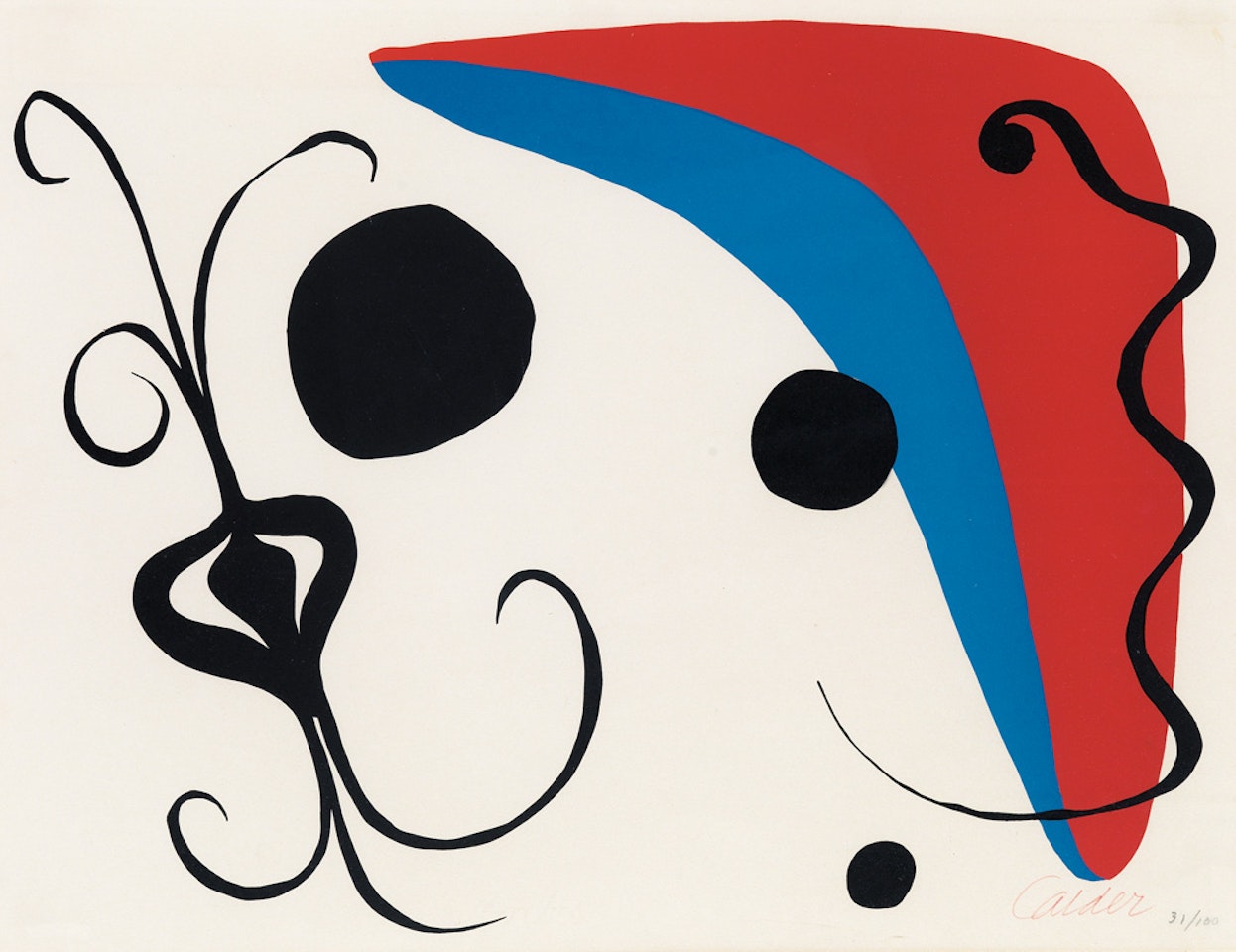 Boomerang rouge et bleu avec oignon by Alexander Calder