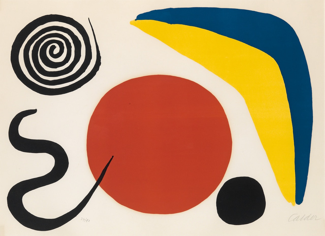 Composition (Blue and Yellow Boomerang with Four Forms) by Alexander Calder