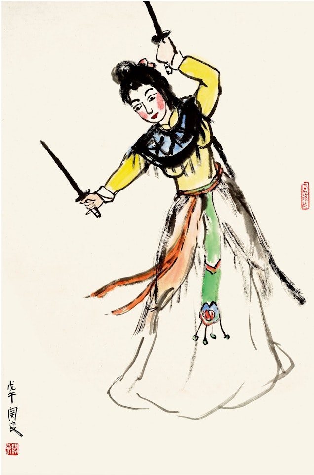LADY YU WIELDING A SWORD by Guan Liang