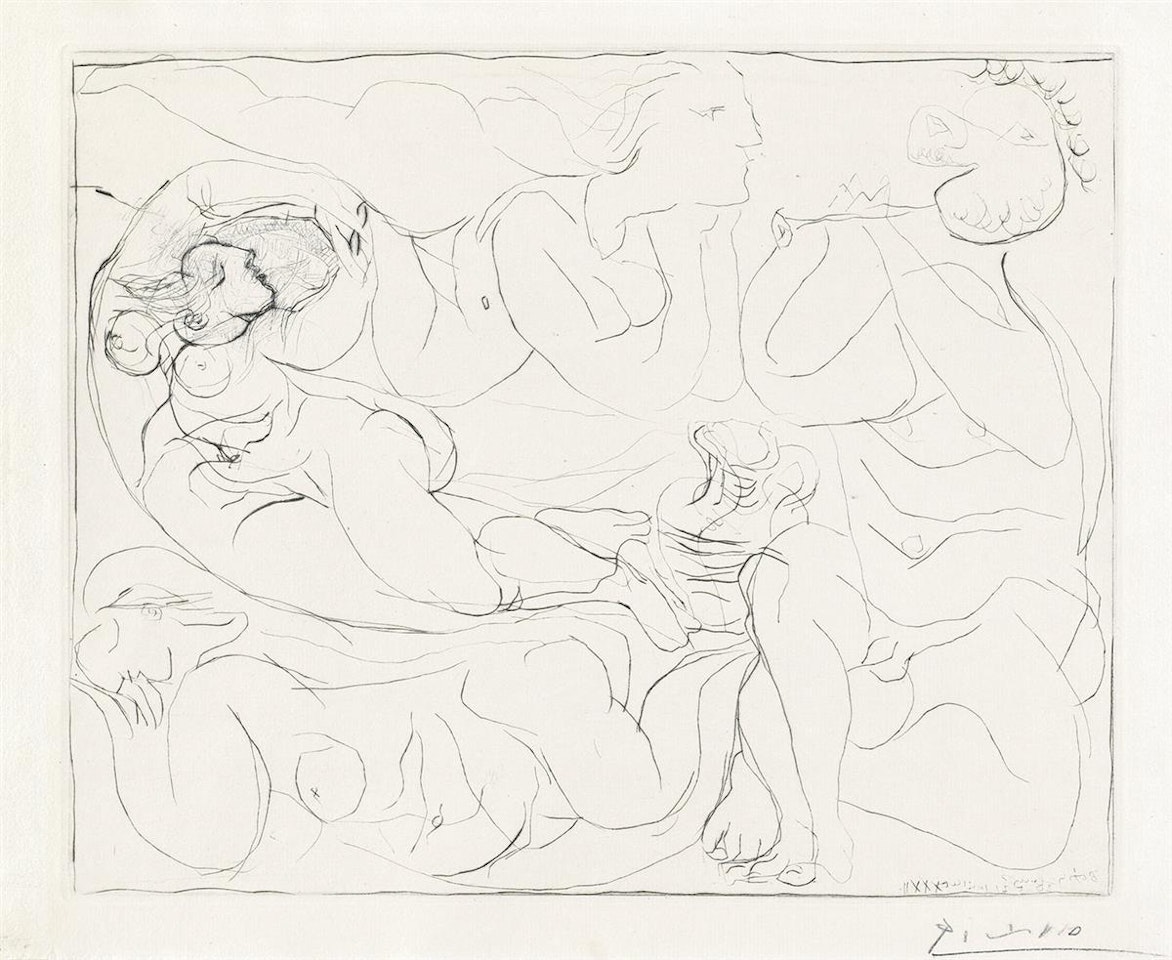 Flûtiste et Trois Femmes nues by Pablo Picasso