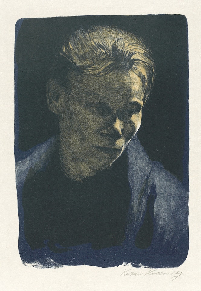 Brustbild einer Arbeiterfrau mit blauem Tuch by Kathe Kollwitz
