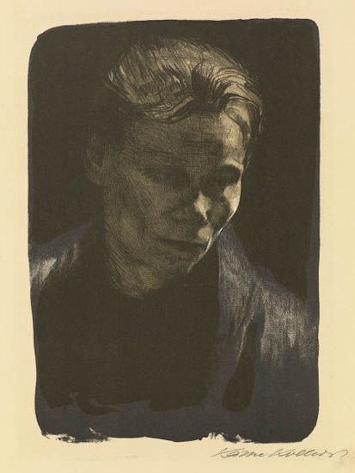 Brustbild einer Arbeiterfrau mit blauem Tuch by Kathe Kollwitz