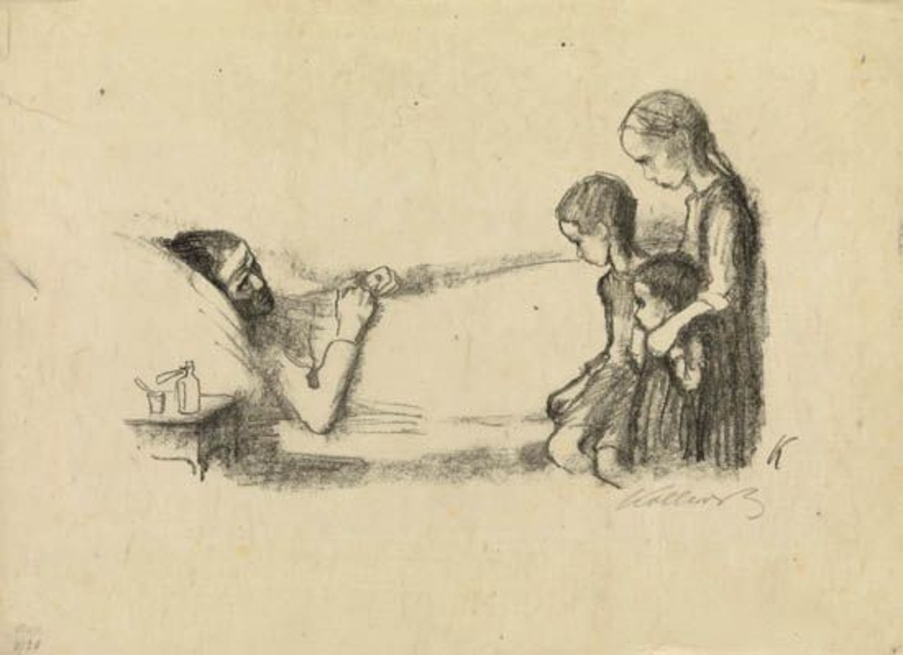 Die Kranke und ihre Kinder by Kathe Kollwitz
