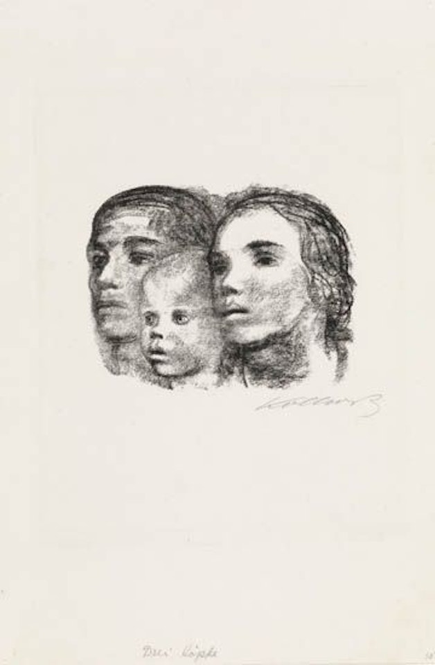 Drei Kõpfe: Mann, Frau und Kind by Kathe Kollwitz