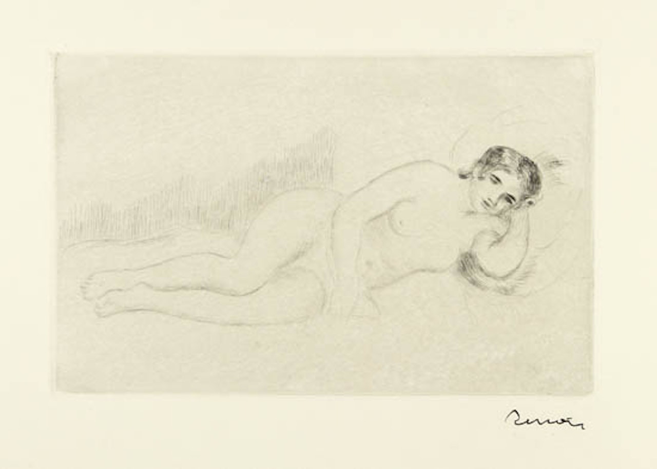 Femme nue couchée (tournée à droite), 1re planche. by Pierre-Auguste Renoir