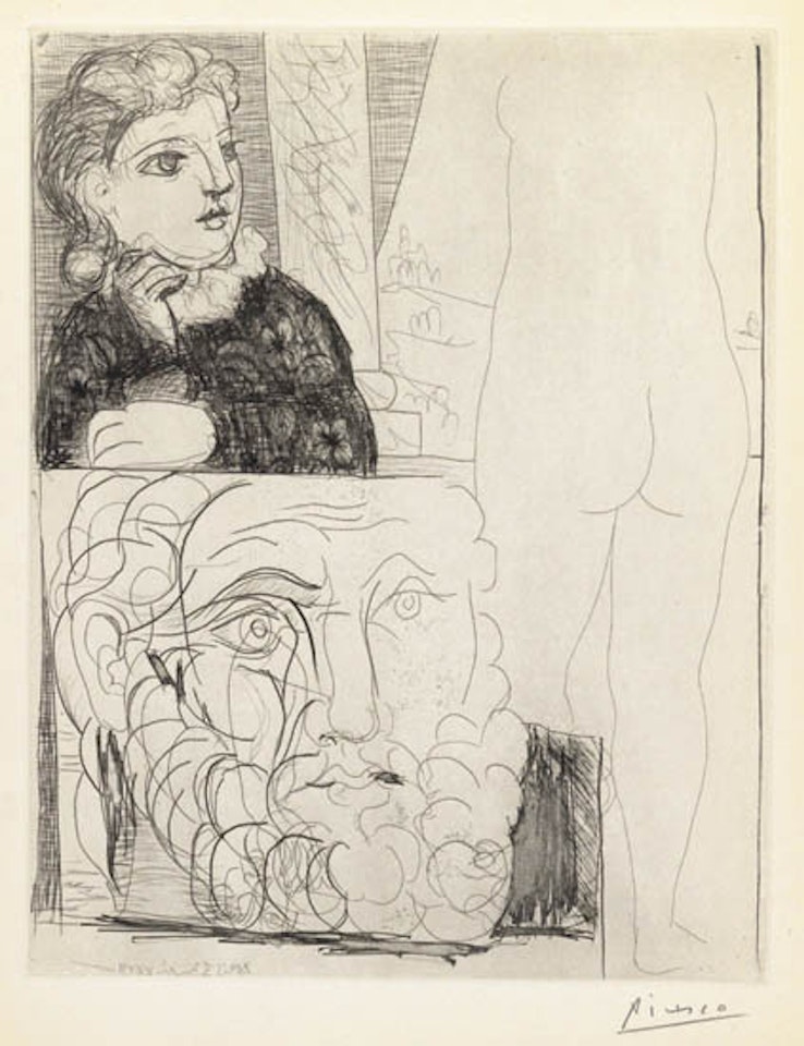 Femme accoudée, Sculpture de Dos et Tête barbu by Pablo Picasso