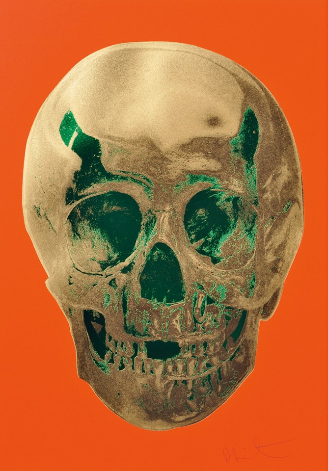 Till Death Do Us Part--Time Bright Orange African Gold Emerald Green Pop Up Skull by Damien Hirst