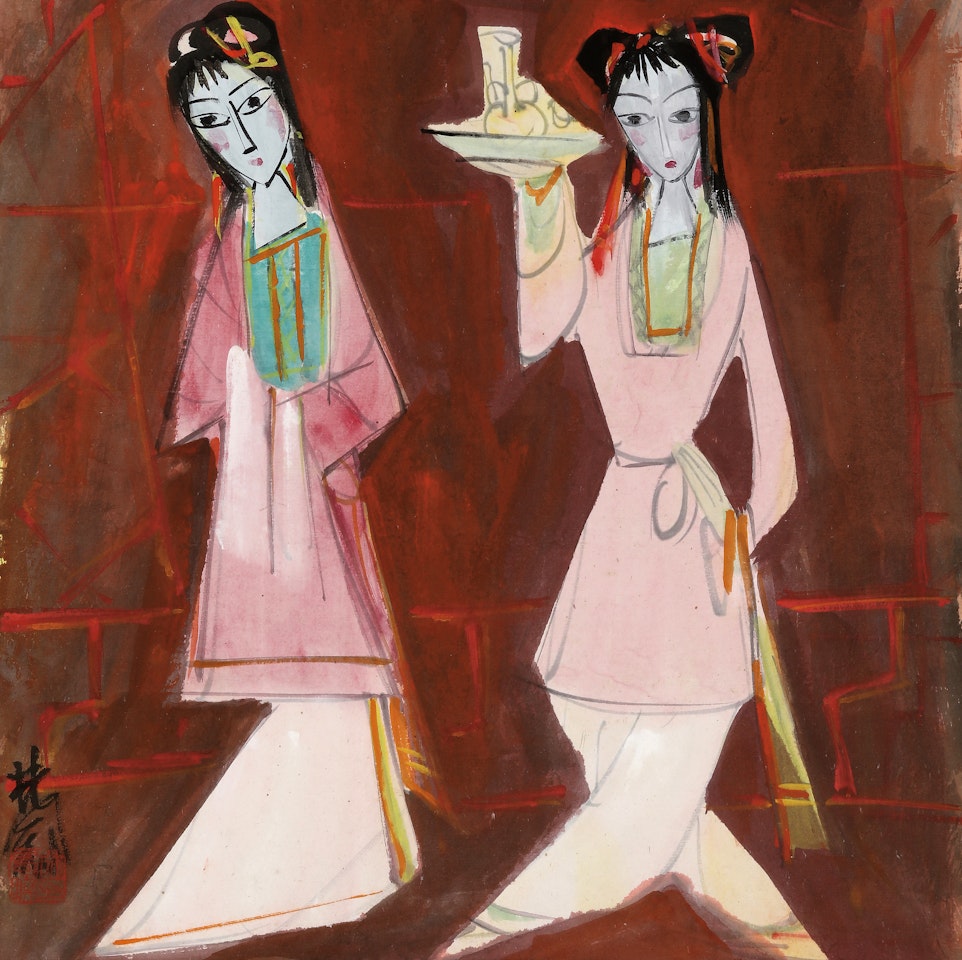 CUI YINGYING AND HER MAID by Lin Fengmian