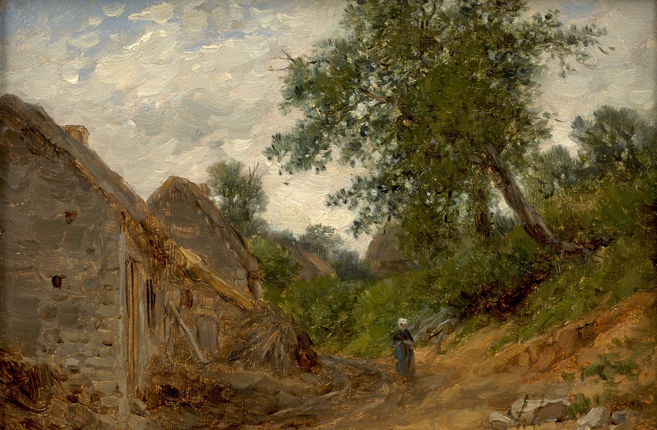 Paysage à la chaumière by French School