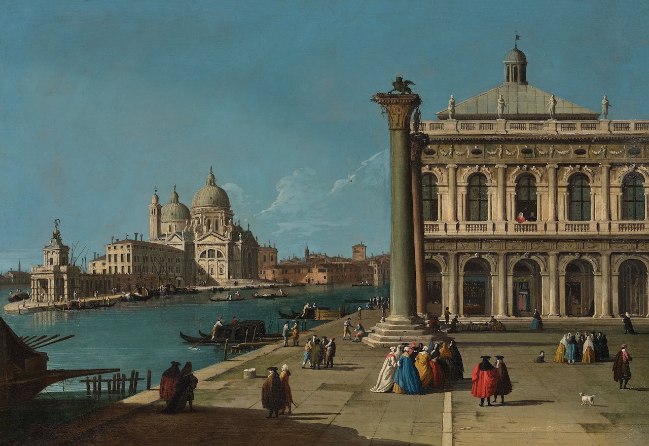 Venice, A View of the Grand Canal with Santa Maria della Salute on the Left and the Biblioteca Marciana on the Right by Follower of Canaletto
