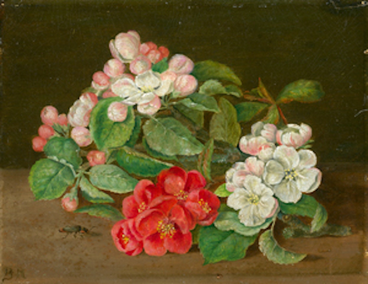 Apple blossoms with beetles by German School