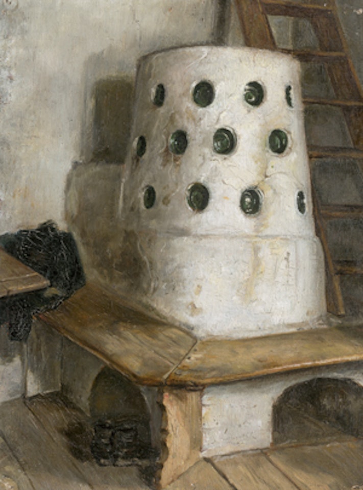 Alpine parlor with whitewashed oven; Old wooden gate to a farm by German School