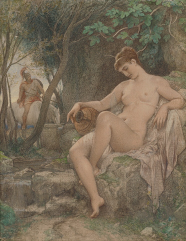 Spring nymph spotted by a Roman warrior by German School