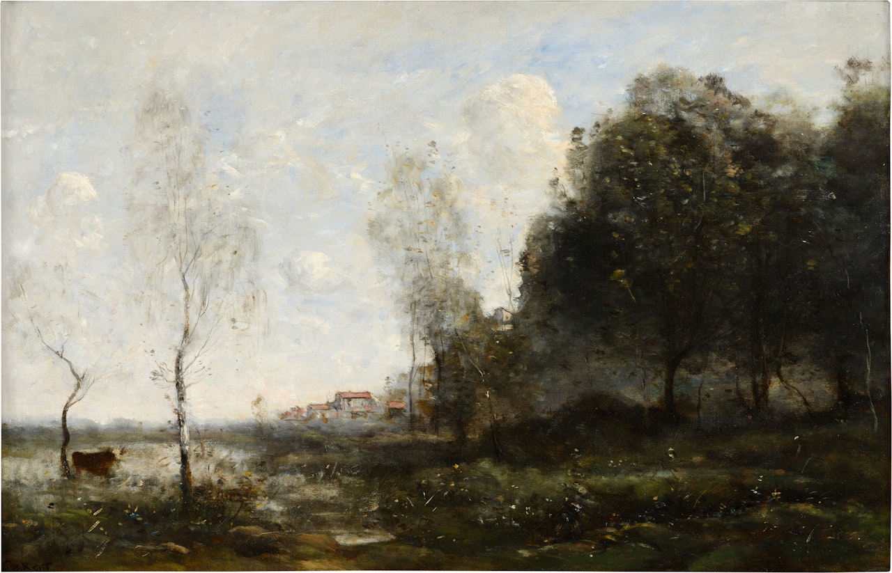 Memory of Saint-Ouen, Cow at the Pond (Souvenir de Saint-Ouen, Vache À L"Étang) by Jean Baptiste Camille Corot