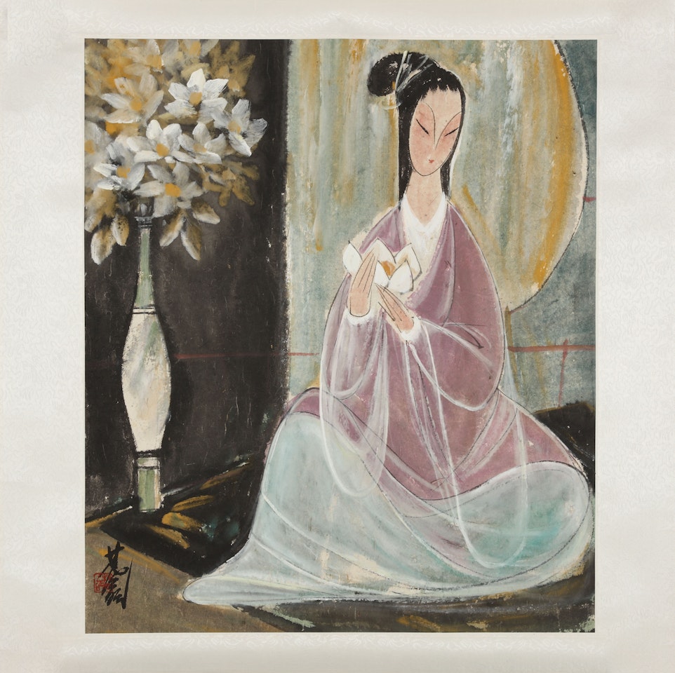LADY HOLDING A LOTUS by Lin Fengmian