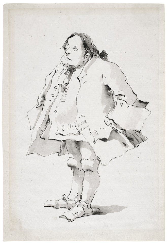 Caricature of a man resting his hands on his hips by Giovanni Battista Tiepolo