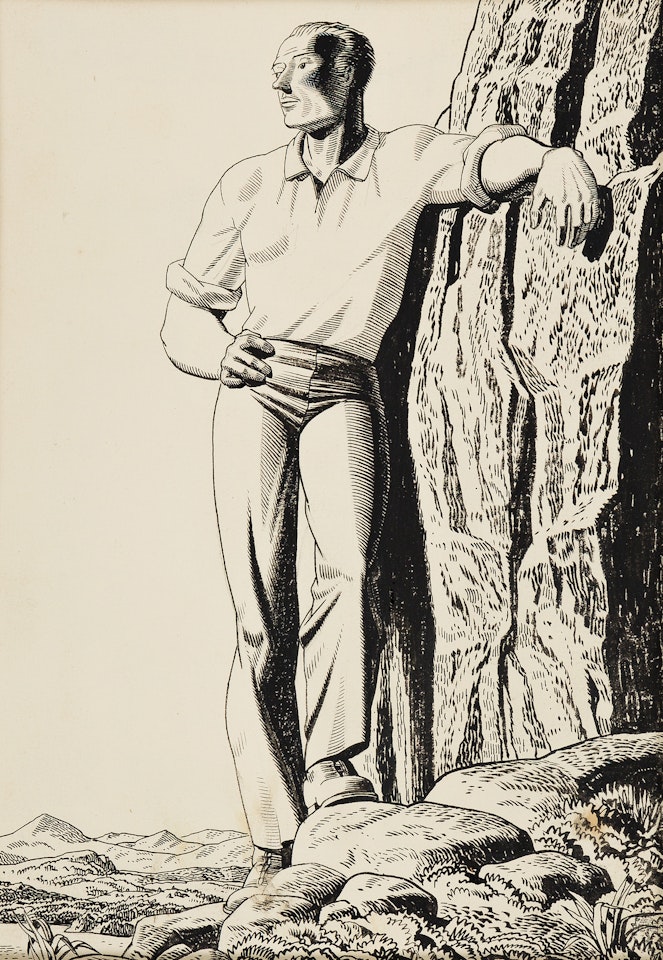 A Man on a Rocky Outcropping by Rockwell Kent