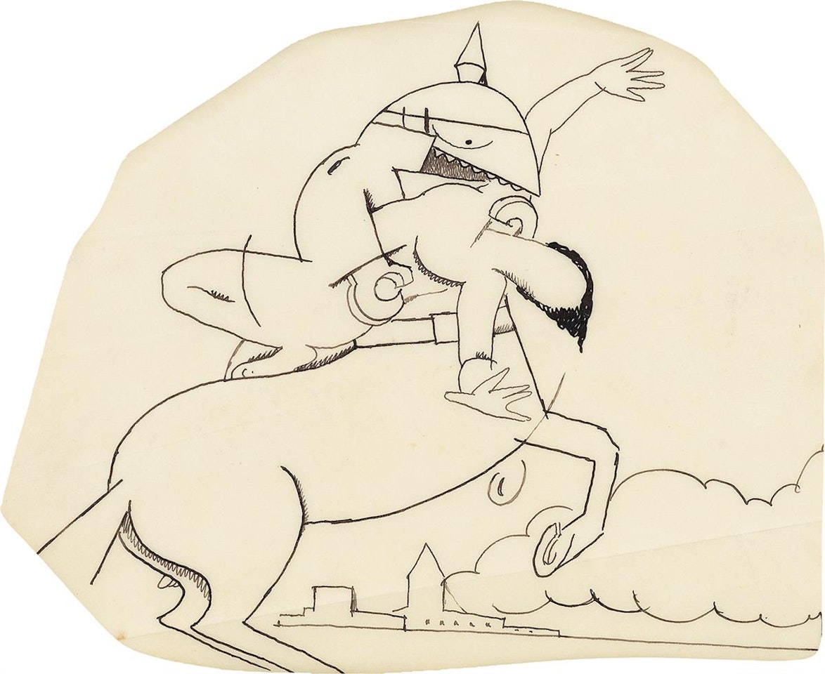 "Wer reiteit so spât durch Nacht und Wind." Illustration for "Les Eugènes de la Guerre," by Jean Cocteau